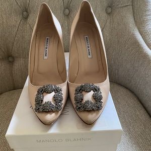 Manolo Blahnik HANGISI Champagne Satin Jewel Pumps